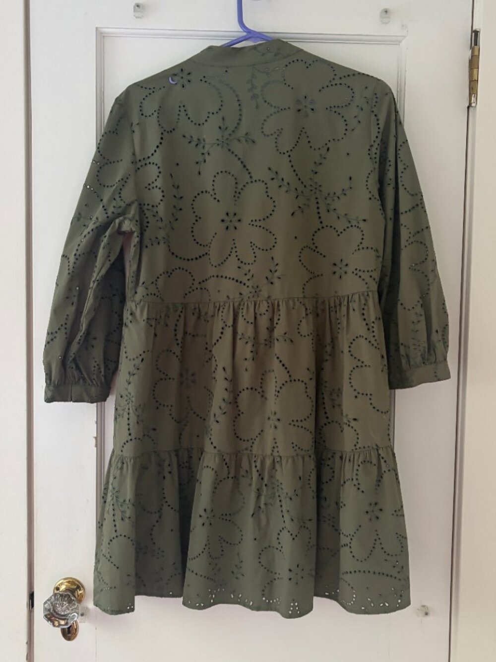 Zara Openwork Embroidered Khaki Mini Dress Size Medium 100% Cotton - Picture 3 of 9